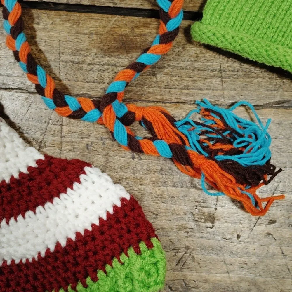 Baby Hand Knit Hat Handmade Crochet Cap Long Tail Christmas Apple Owl Lot New